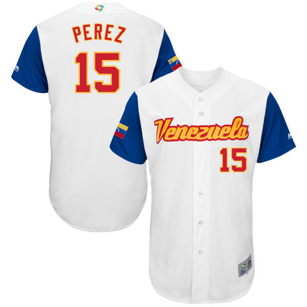 customized Men Venezuela Baseball #15 Salvador Perez Majestic White 2017 World Baseball Classic Authentic Jersey->->MLB Jersey